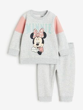 Disney Minnie Mouse Heather Gray and Pink Sweatshirt Pajama Set